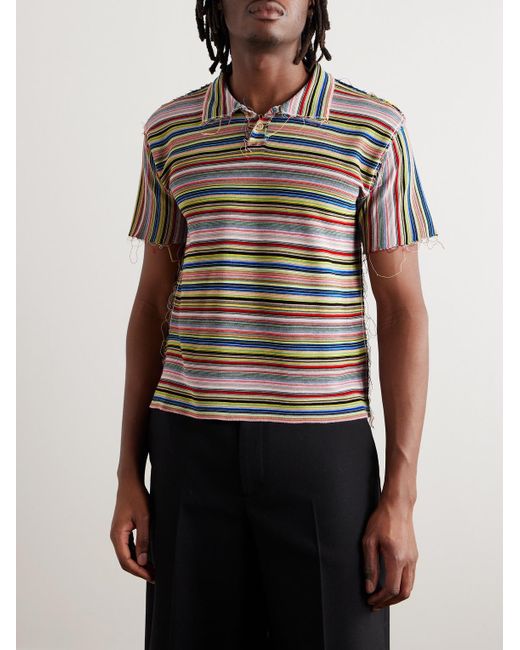 Maison Margiela Gray Gauge Slim-fit Frayed Striped Cotton Polo Shirt for men