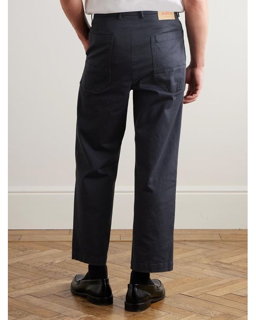 Barena Blue Tapered Cropped Pleated Stretch-Cotton Twill Trousers for men