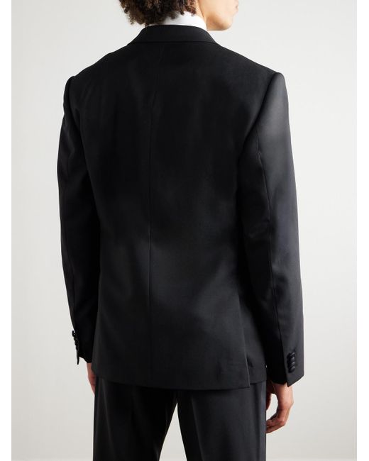 Mr P. Black Double-Breasted Slim-Fit Satin-Trimmed Virgin Wool-Twill Tuxedo Jacket for men