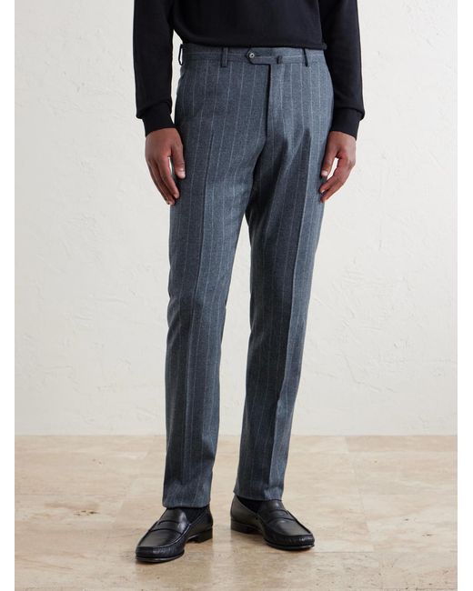 Caruso Blue Pinstripe Wool And Cashmere-Blend Suit Trousers for men
