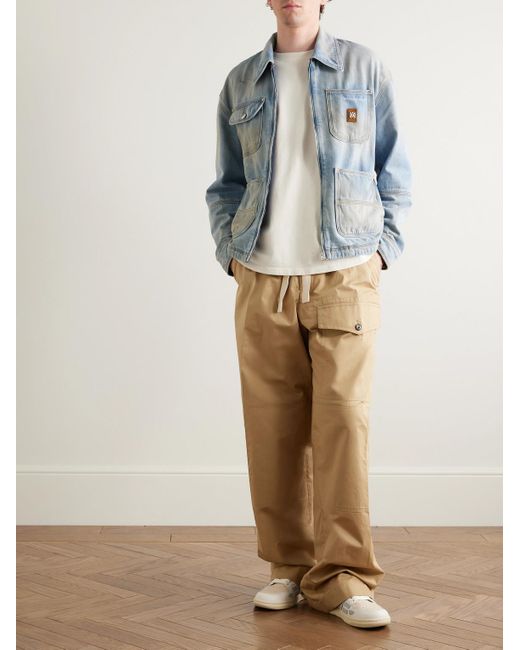 Amiri Blue Logo-appliquéd Distressed Denim Jacket for men