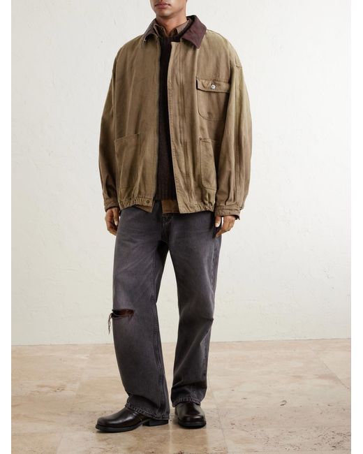 Ssstein Natural Leather-trimmed Garment-dyed Cotton-canvas Jacket for men