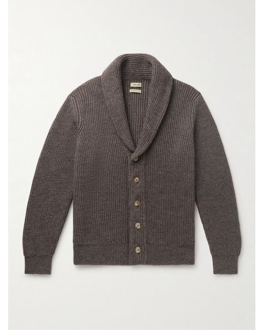 De Bonne Facture Gray Shawl-collar Ribbed Alpaca And Wool-blend Cardigan for men