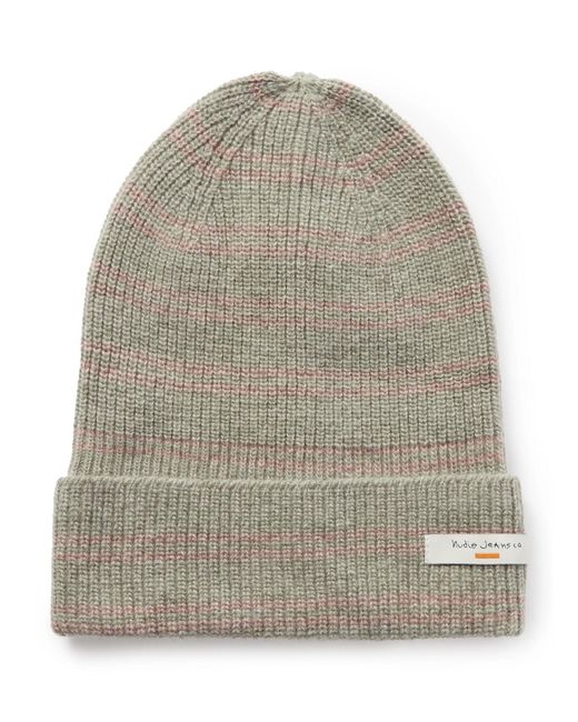 Nudie Jeans Gray Striped Wool Jacquard Beanie for men
