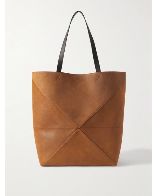 Loewe Brown Puzzle Fold Leather-Trimmed Suede Tote Bag for men