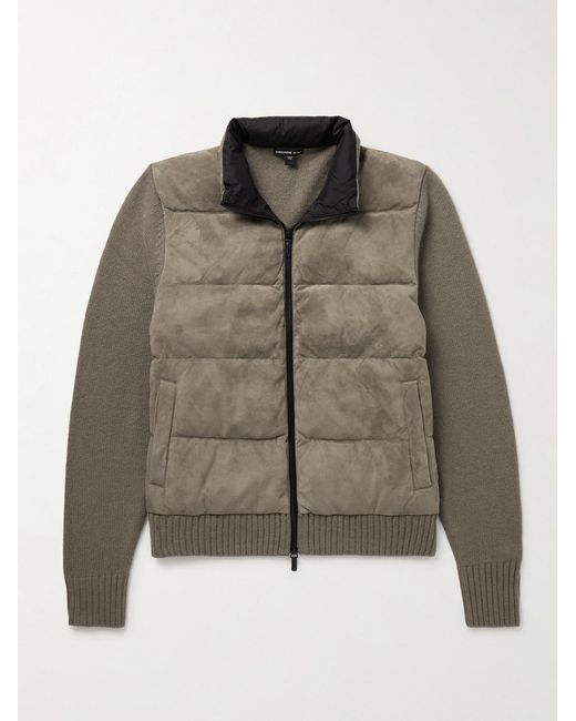 James Perse Brown Shell-Trimmed Panelled Suede And Recycled-Cashmere Jacket for men