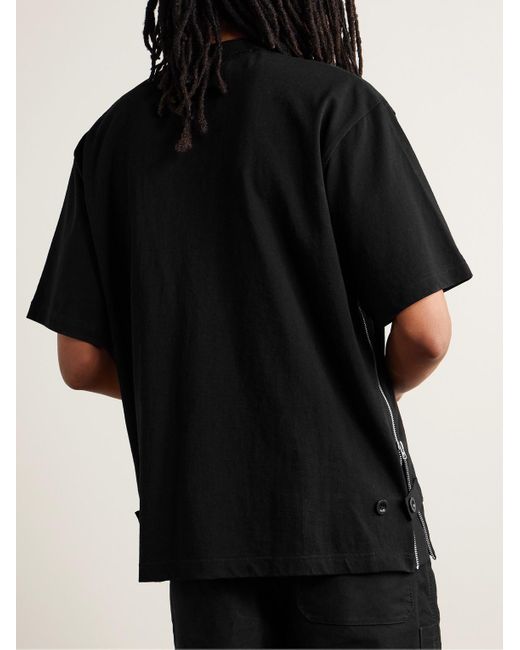 Sacai Black Grosgrain-trimmed Button And Zip-detailed Cotton-jersey T-shirt for men