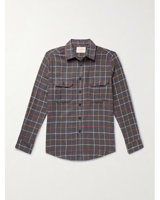 Portuguese Flannel Gray Log Checked Organic Cotton-flannel Shirt for men