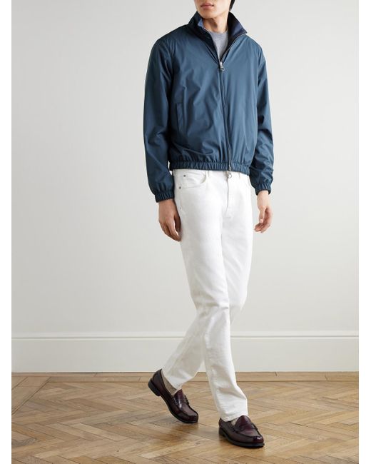 Loro Piana Blue Reversible Storm System® Jersey And Twill Bomber Jacket for men