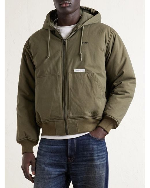 (w)taps Green Padded Cotton-canvas Zip-up Hooded Jacket for men