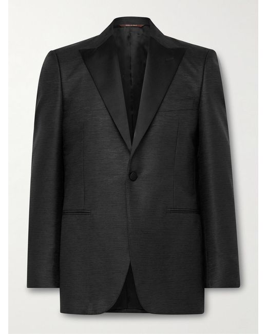 Canali Black Slim-Fit Satin-Trimmed Slubbed Wool And Silk-Blend Tuxedo Jacket for men