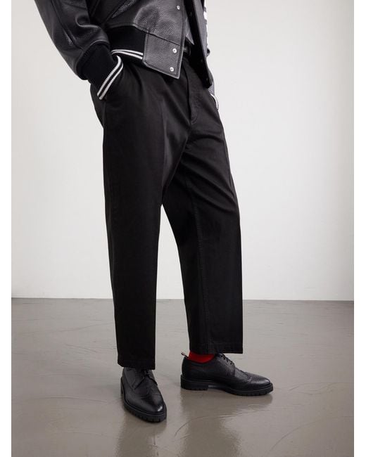 Thom Browne Black Longwing Pebble-Grain Leather Brogues for men