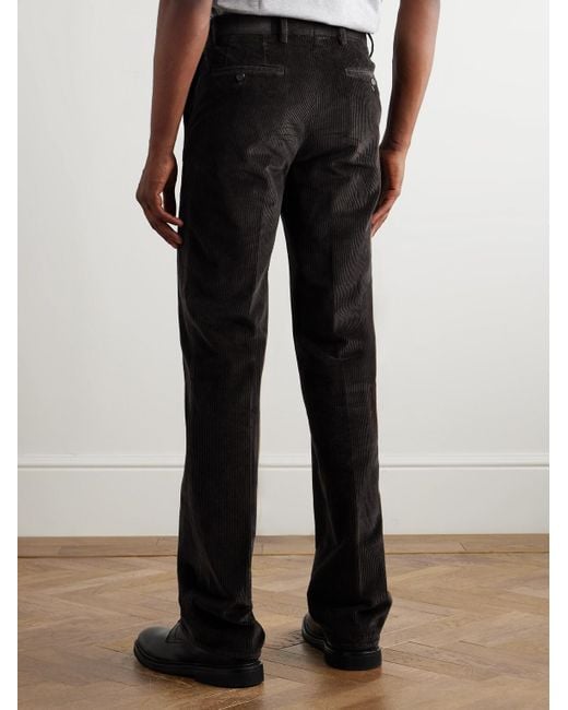 Incotex Black Straight-Leg Cotton-Blend Corduroy Trousers for men