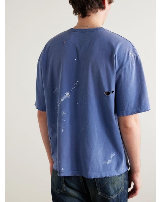 Neighborhood Blue Savage Distressed Paint-Splattered Cotton-Jersey T-Shirt for men