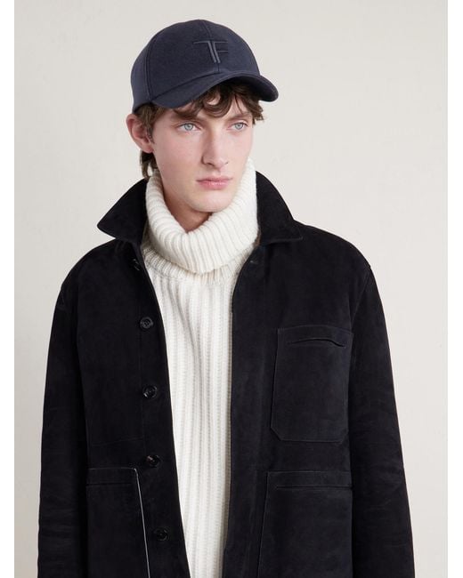 Tom Ford Blue Leather-trimmed Logo-embroidered Cashmere Baseball Cap for men