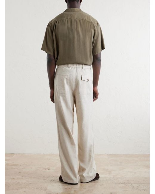 Oliver Spencer White Cotton And Linen-Blend Drawstring Trousers for men