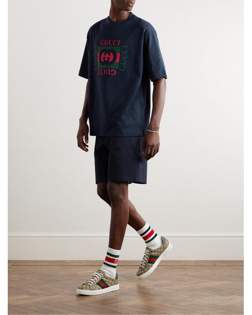 Gucci Blue Logo-Print Cotton-Jersey T-Shirt for men