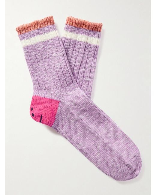 Kapital Pink Happy Heels Striped Ribbed Cotton-Blend Socks for men