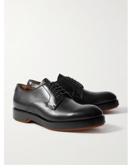 Zegna Black Udine Leather Derby Shoes for men