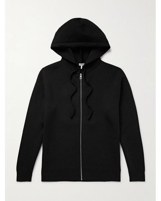 Loewe Logo Embossed Wool Blend Zip Up Hoodie in Black for Men Lyst UK
