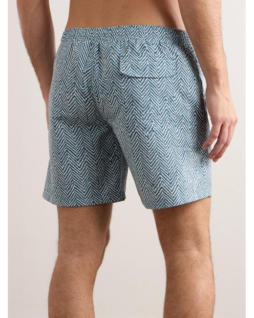 Brioni Blue Straight-leg Mid-length Logo-embroidered Printed Swim Shorts for men