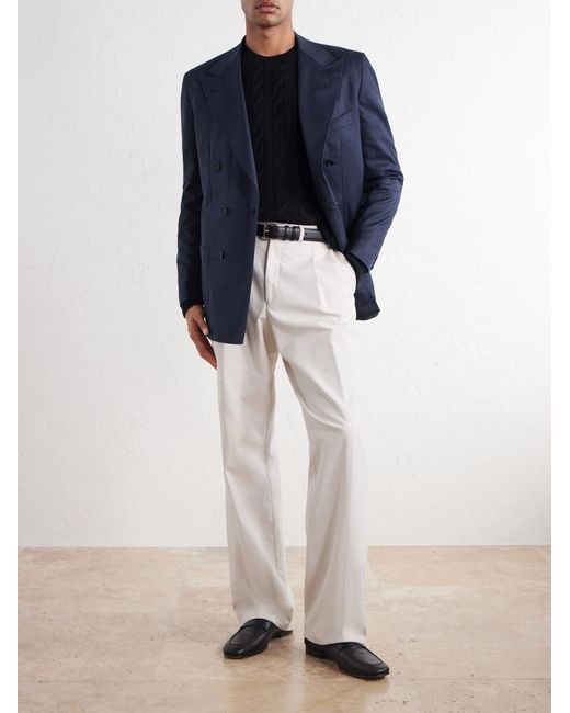 Kiton Blue Double-Breasted Cotton-Twill Blazer for men