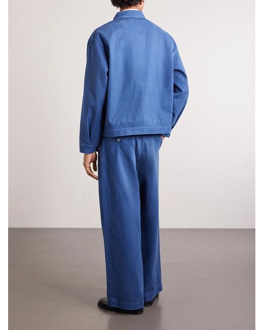 A.PRESSE Blue Straight-Leg Cotton-Twill Trousers for men