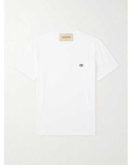 Valentino Garavani White Logo-Embroidered Cotton-Jersey T-Shirt for men