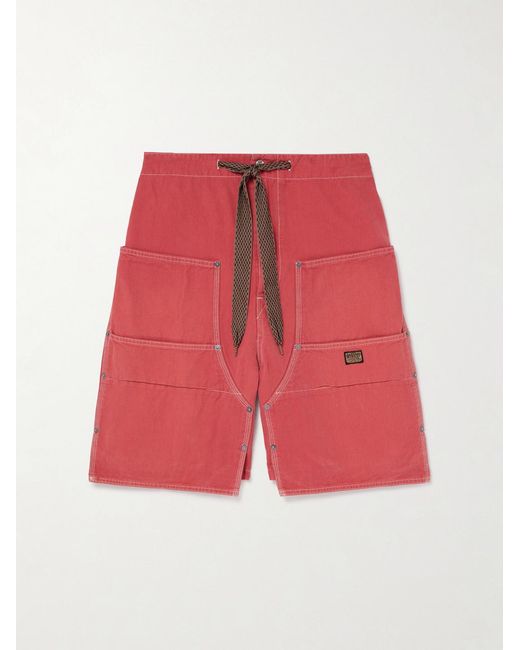 Kapital Red Easy Straight-Leg Cotton-Twill Drawstring Shorts for men