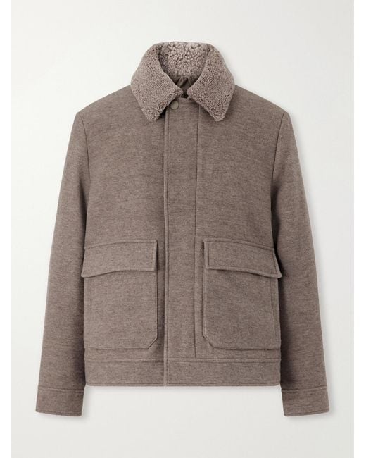 Canali Brown Shearling-Trimmed Wool And Cashmere-Blend Bomber Jacket for men