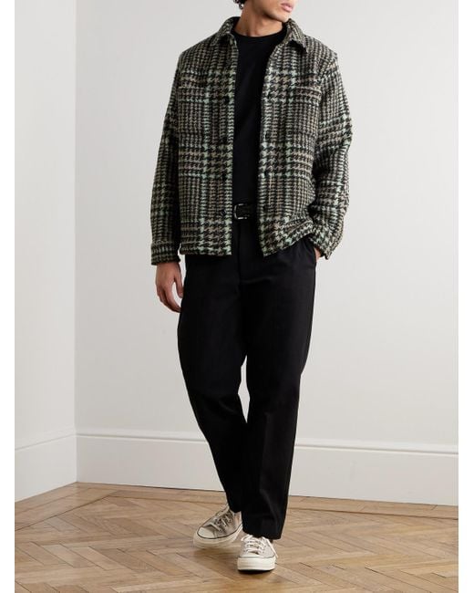 Portuguese Flannel Green Earthy Checked Knitted Wool Overshirt for men