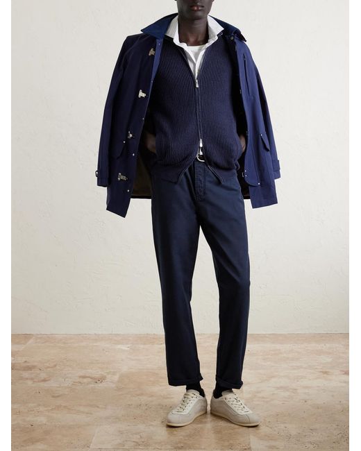 Ribbed Cotton Zip-Up Sweater di Brunello Cucinelli in Blue da Uomo