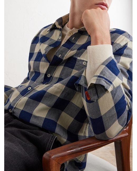Barena Blue Checked Cotton-twill Shirt for men
