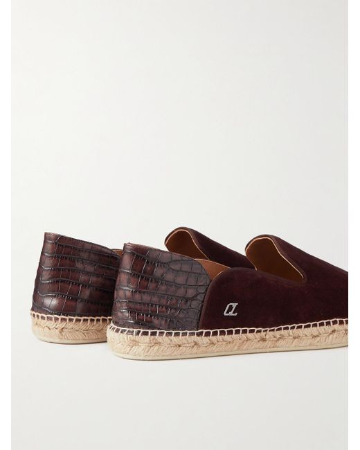 Christian Louboutin Brown Espadron Croc-effect Leather-trimmed Collapsible-heel Suede Espadrilles for men
