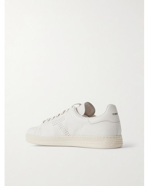 Tom Ford White Warwick Perforated Full-Grain Leather Sneakers for men