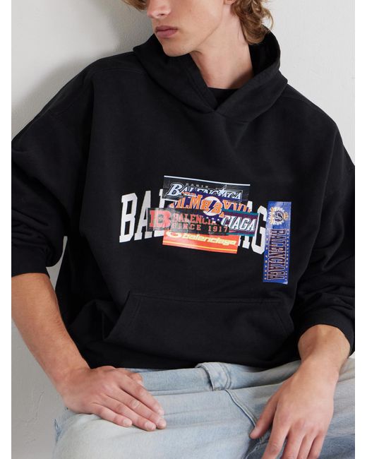 Balenciaga Blue Logo-Detailed Cotton-Jersey Hoodie for men