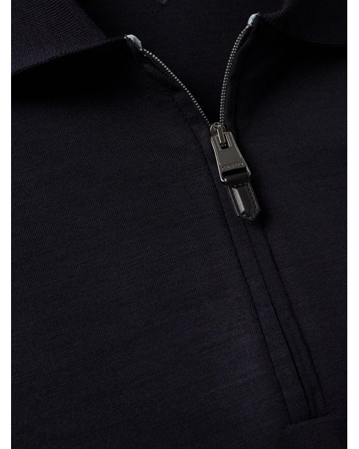 Canali Blue Wool Half-Zip Polo Shirt for men
