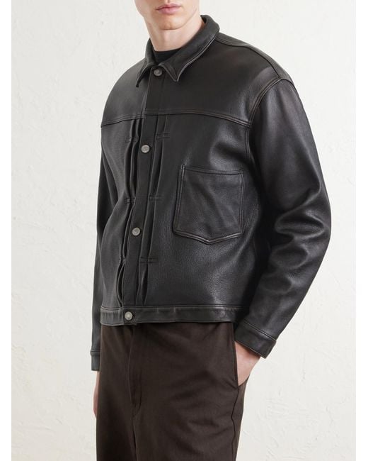 A.PRESSE Black Leather Jacket for men