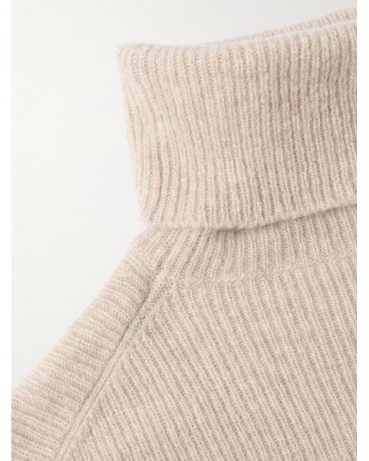 Tom Ford Natural Ribbed Brushed Cashmere And Silk-Blend Rollneck Sweater for men