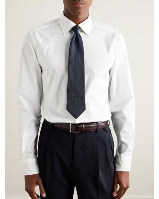 Etro White Slim-fit Cotton-poplin Shirt for men