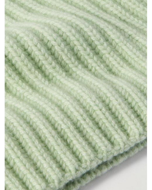 SSAM Green Ribbed Cashmere Beanie for men