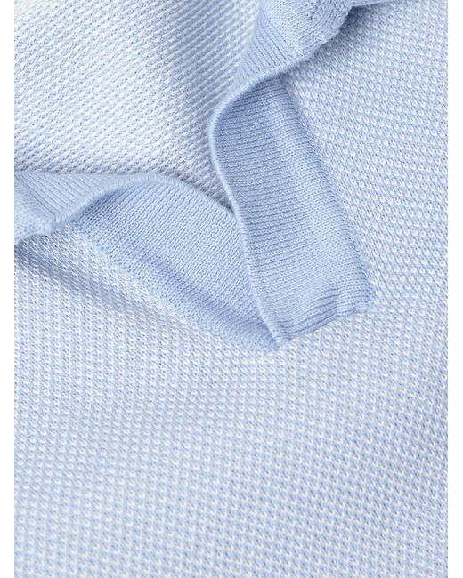 Mr P. Blue Honeycomb-Knit Organic Cotton Polo Shirt for men