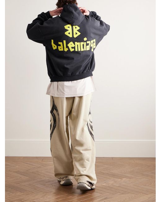 Balenciaga Gray Tape Type Oversized Distressed Logo-Print Cotton-Jersey Hoodie for men