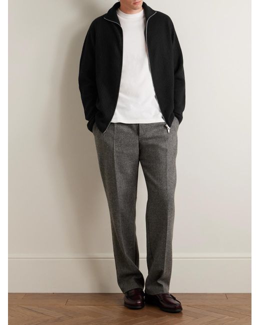 John Smedley Black Mallam Ribbed Recycled-Cashmere And Merino Wool-Blend Zip-Up Cardigan for men