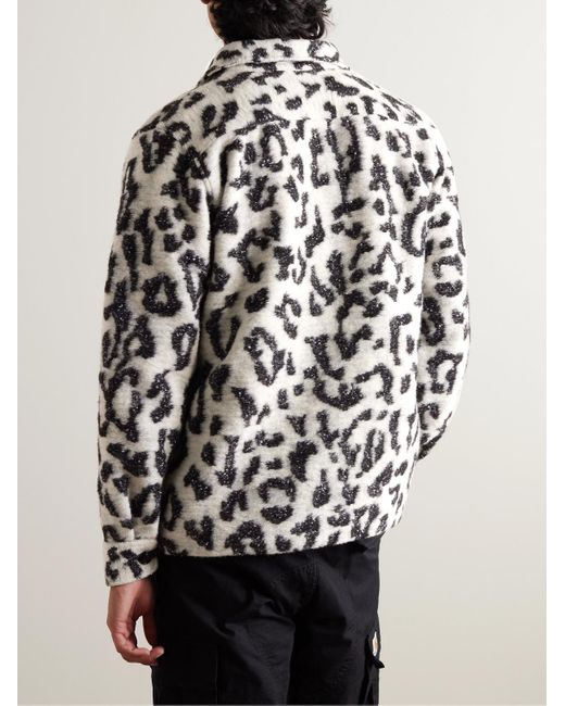 Portuguese Flannel Black Dreamy Leopard-print Jacquard-knit Overshirt for men