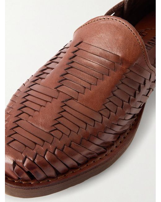 Yuketen Brown Chamula Alejandro Woven Leather Huarache Sandals for men