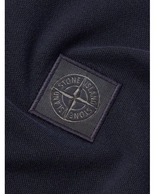 Stone Island Blue Logo-appliquéd Garment-dyed Cotton-piqué Polo Shirt for men