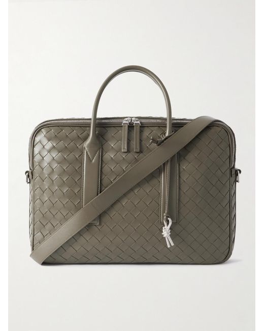 Bottega Veneta Green Intrecciato Leather Briefcase for men