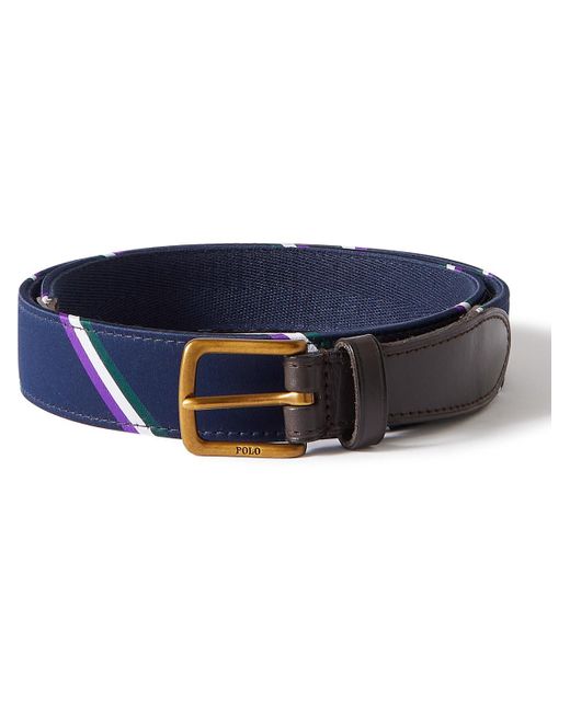Polo Ralph Lauren Blue Wimbledon Leather-trimmed Striped Canvas Belt for men