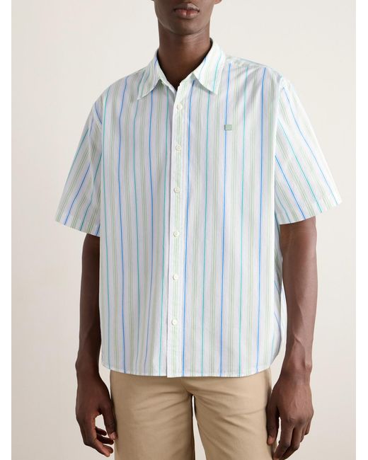 Acne Blue Sarlie Logo-Appliquéd Striped Cotton Shirt for men